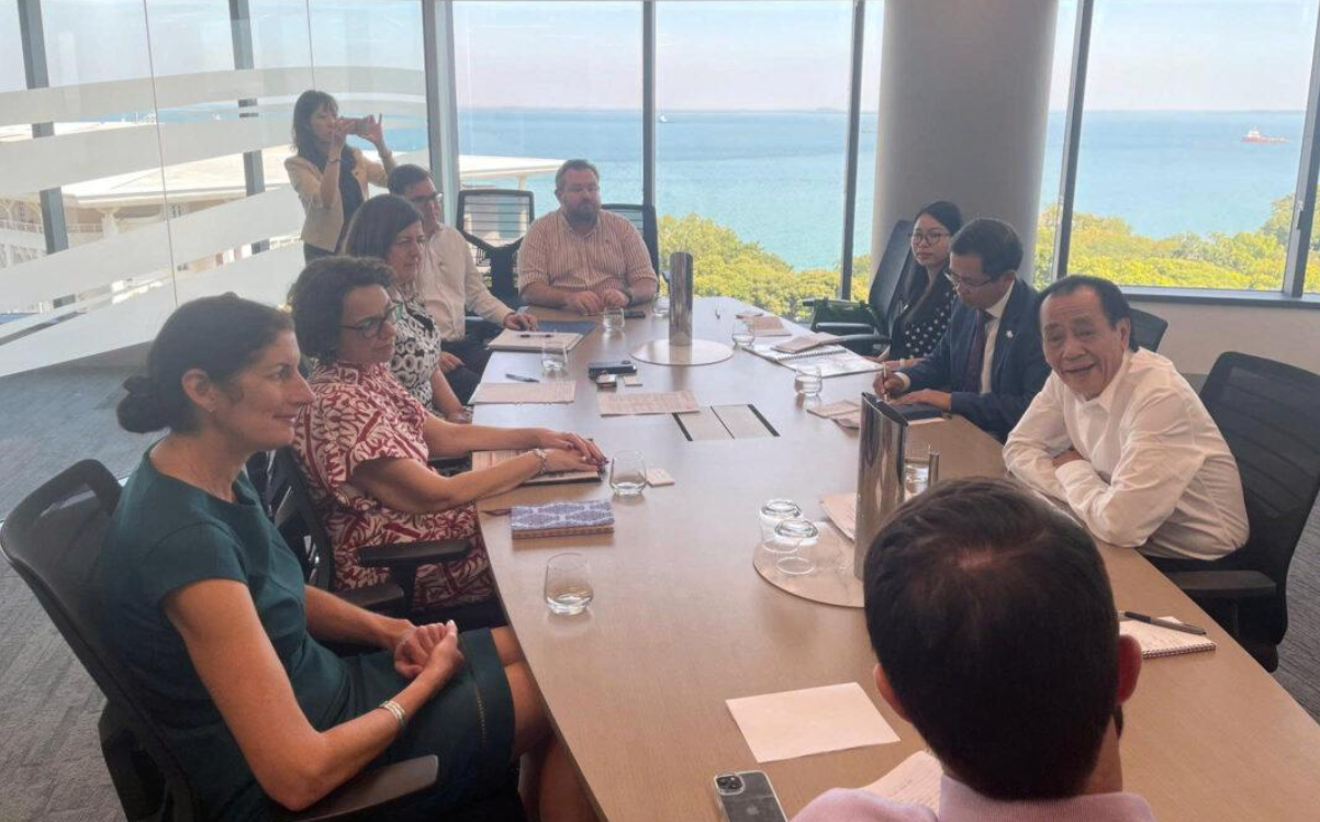 Mr. Nguyễn Ngọc Mỹ, Vice Chairman of the Vietnam Association of Foreign Invested Enterprises (VAFIE) and Chairman of the Vietnam–Northern Territory Business Council (NTVBC), speaking at the Roundtable Discussion on May 21, 2025.